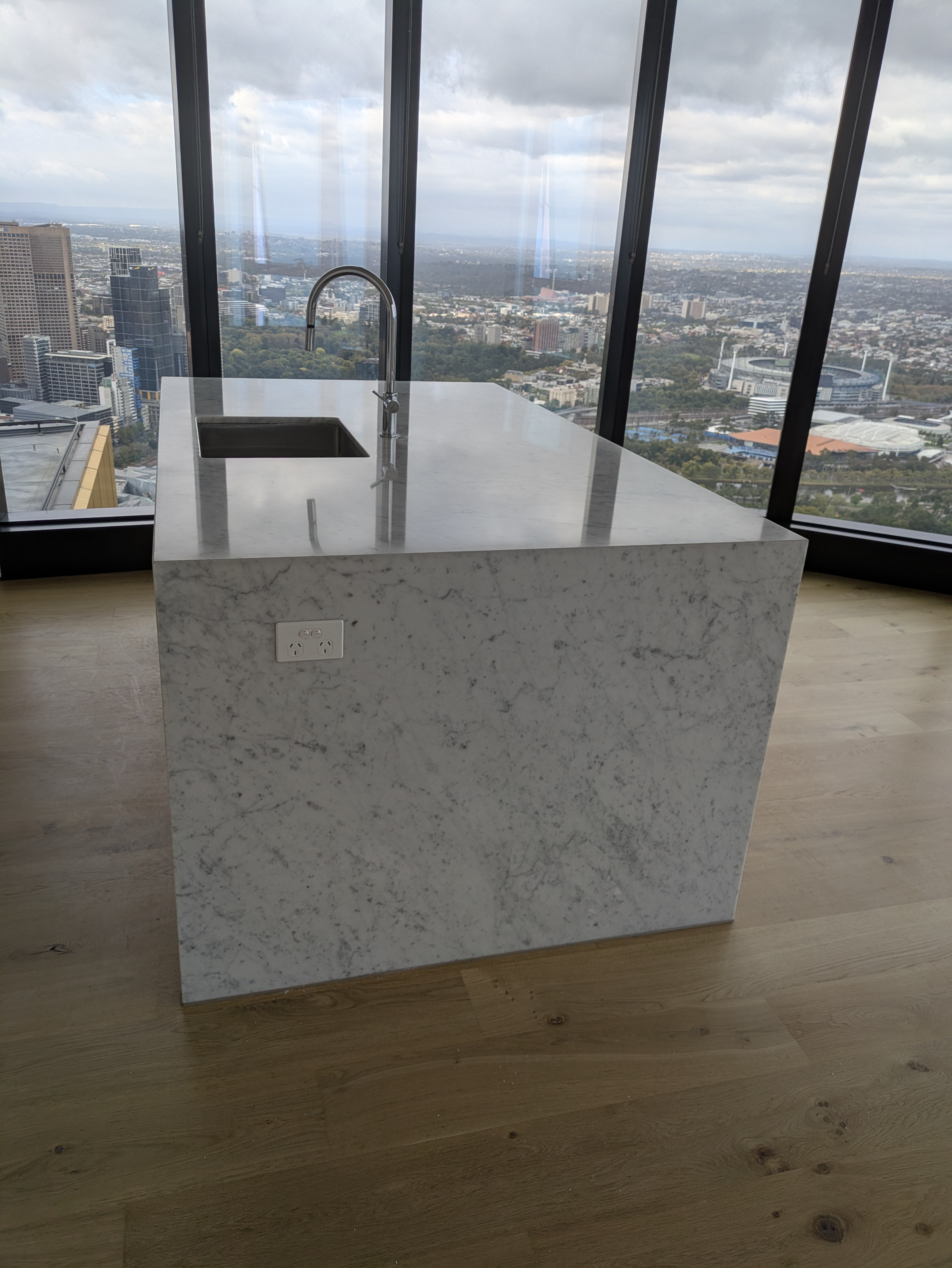 White marble kitchen island Melbourne high-rise