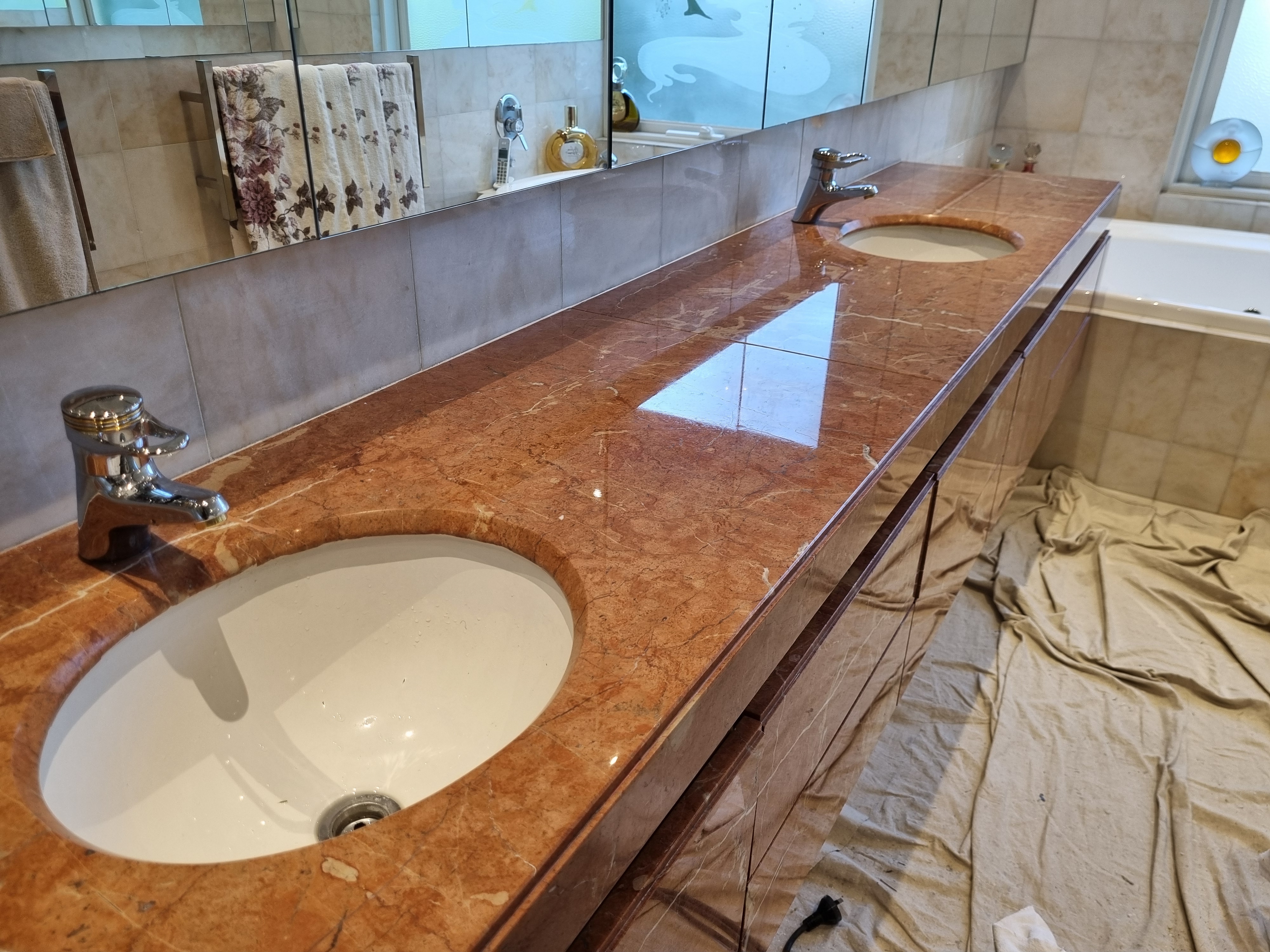 Rose marble double vanity polished